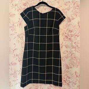 Ann Taylor Black Windowpane Midi Shift Dress